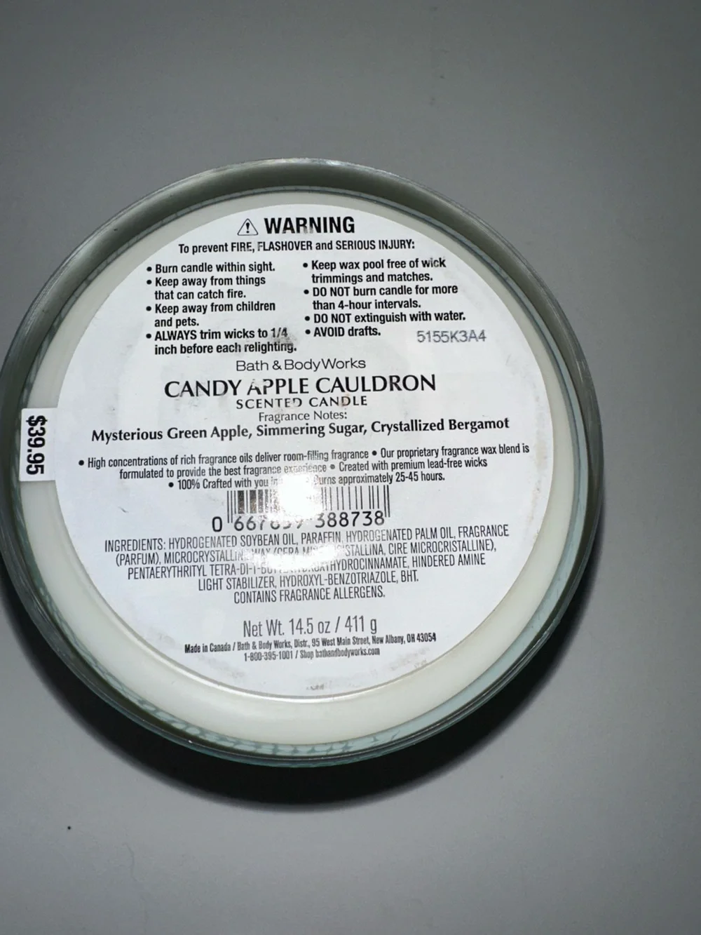 Bath & Body Works Halloween 2025 Candy Apple Cauldron 3 wick soy candle